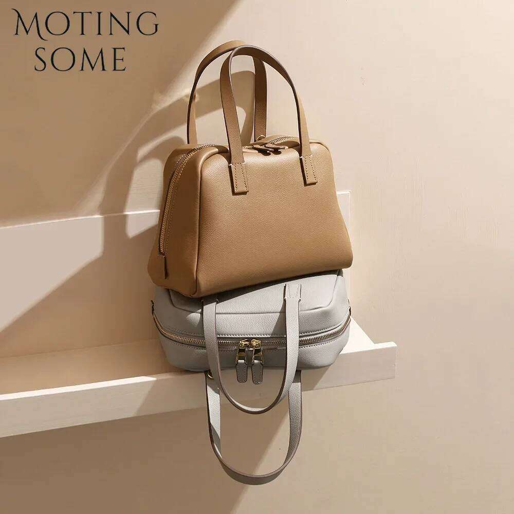 Motingsome Bag For Women First-Layer Cowhide Bobe Bags Lady Commuter Shoulder Messenger Retro Bowling Handbag