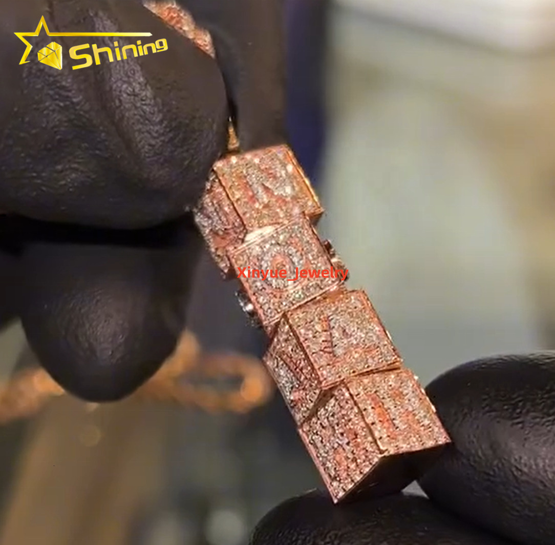 925 Solid Silver Full Iced Out Hip Hop Design VVS Moissanite Diamond Rapper Jewelry Name Pendant Charm