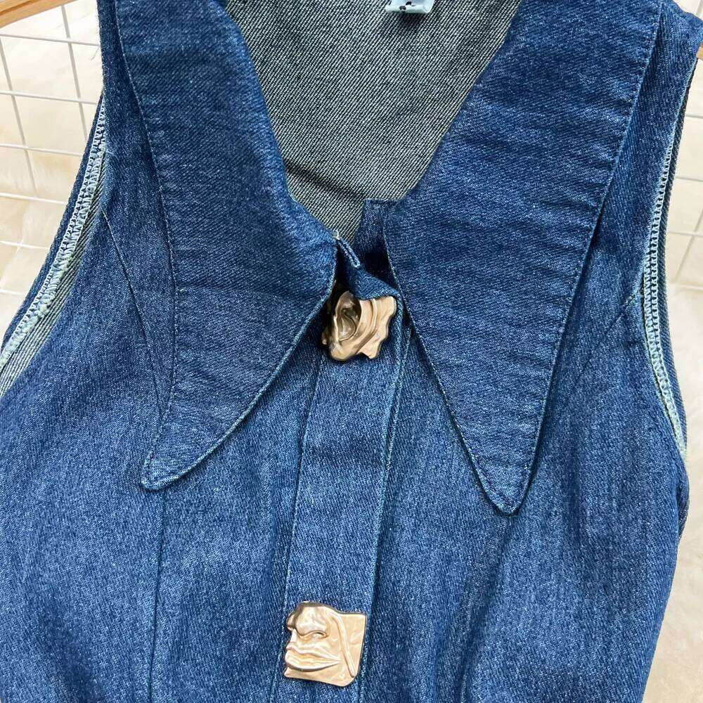 Denim Dress Women Long Dresses High Waist A Line Vestidos Turn Down Collar Sleeveless Elegant Y2k Streetwear Mom Jeans Slim 2025