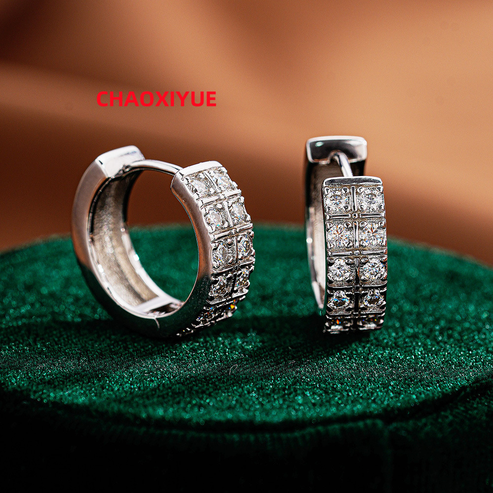 Fashion S925 Sterling Silver Moissanite Earrings with European and American Style Hip-hop Accents for Men and Women