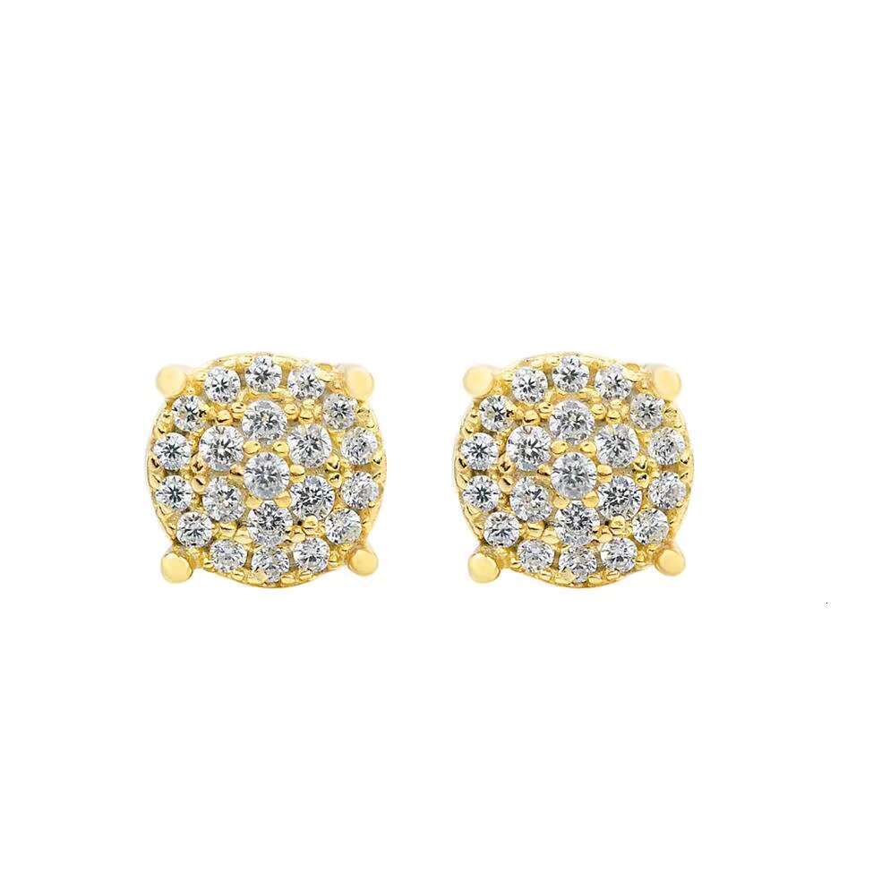 Fashion Hip Hop Jewelry Bling Full Iec Out Cubic Zircon Cut Micro Pave Brass Round Stud Earring for Unisex