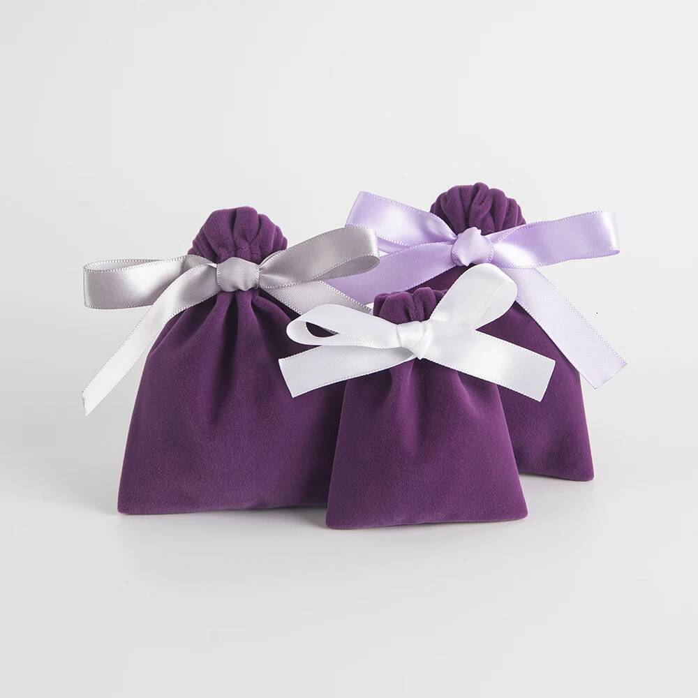 10pcs Bulk Purple New Jewelry Gift Candy Display Packing Storage Bags For Wedding Travel Drawstring Dust Veet Ribbon Pouches