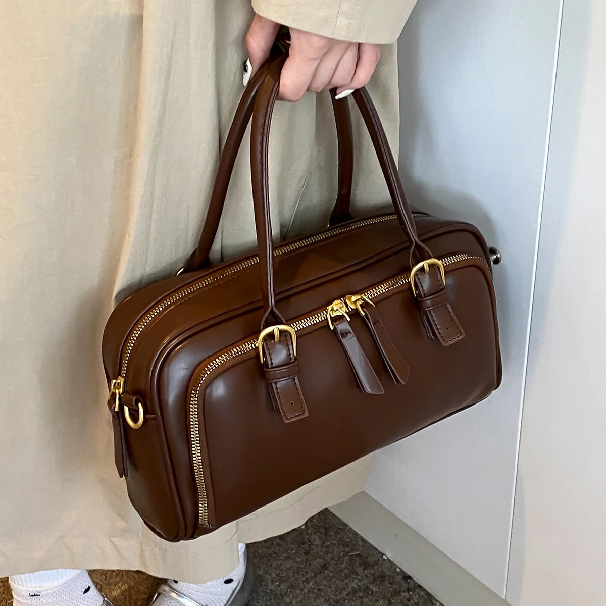 Vintage Handbags for Women Solid Pu Leather Tote Bags Large Capacity Female Commute Wide Strap Crossbody Packs 250530