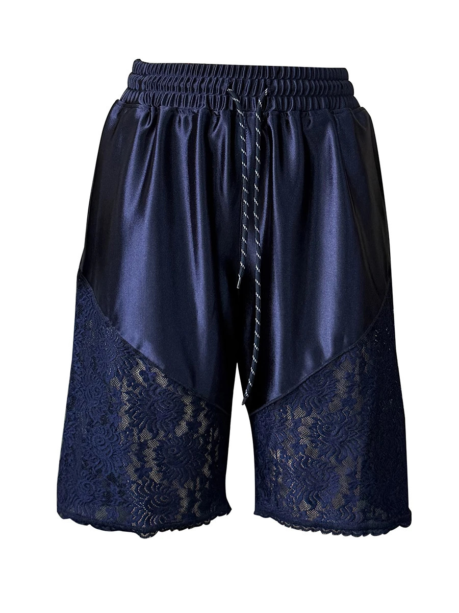 Women Y2k Shorts Culotte Half Slips Satin Bloomer Pants Lace Patchwork Pants Elastic Waist Slip Shorts 250530