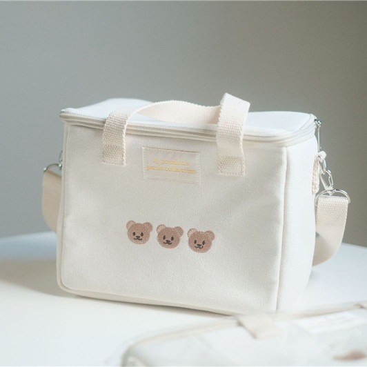designer Korean Style INS Embroidered Bear Insulated Lunch Box Mommy Bag Multifunctional Fashionable Baby Bag Outdoor Crossbody Mommy Bag