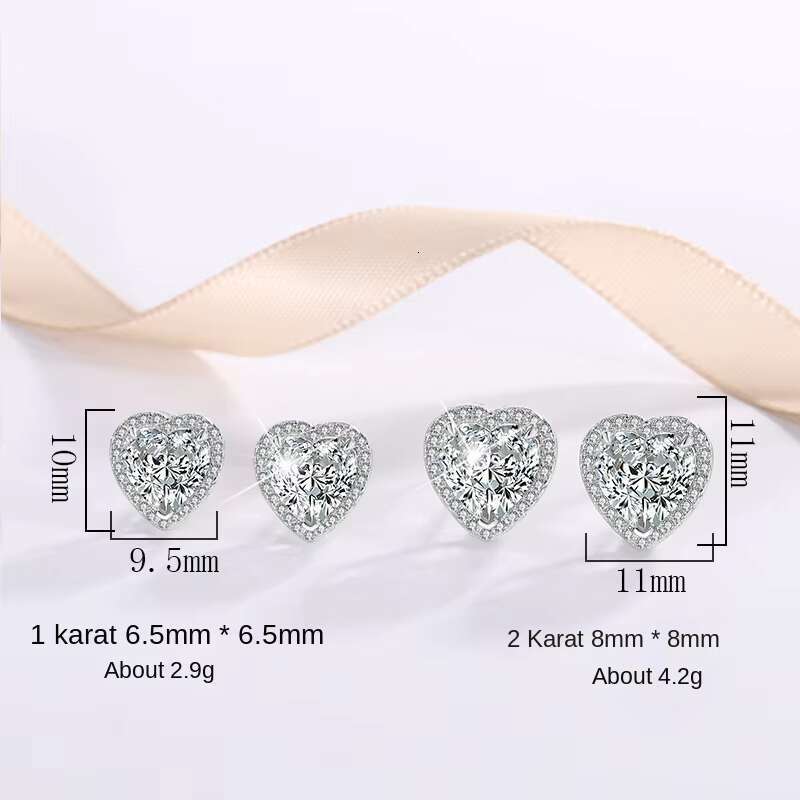 Wholesale Moissanite Jewelry Heart Elegant 1Carat Heart 925 Earrings Silver Jewelry for Women Korean Earrings