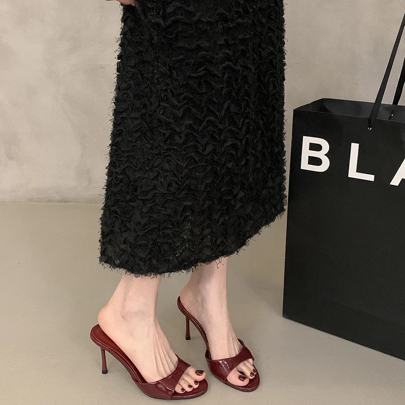 Summer Women Fashion Open Toe Slippers Elegant High Heel Slides Sexy Stripper Party Dress Sandalias Shoes 250528