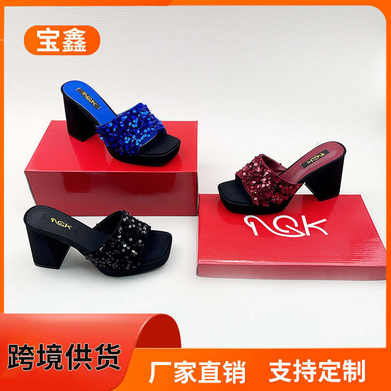 Fashion Shoes 2025 Spring Open-Toe Chunky Heel High-Heeled Women's Slippers with a High-End Feel