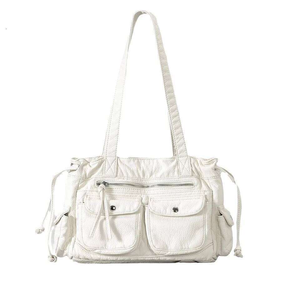 Casual Soft Leather Women Shoulder Bag Y2k Female Handbag Large Capacity Bolsa Feminina Fashion Multipocket Ladies Big Totes