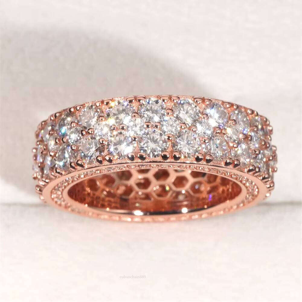 HIPHOPBLING Cross-Border Ready Stock Men's and Women's Leisure Three-Row Sier Moissanite Ring