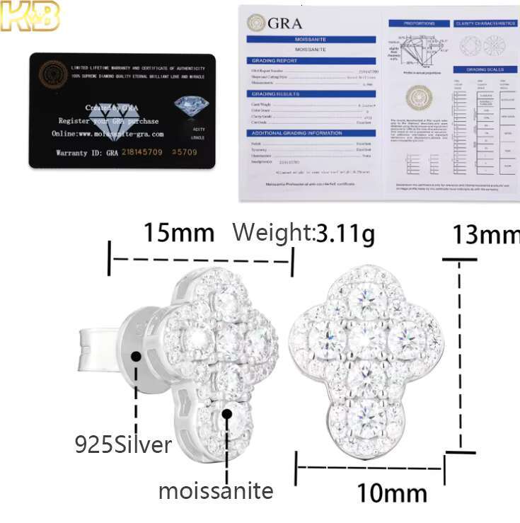 Silver 925 Modern Moissanite Diamond Earrings Stud Hip Hop Jewelry Earrings Designed for Trendsetter