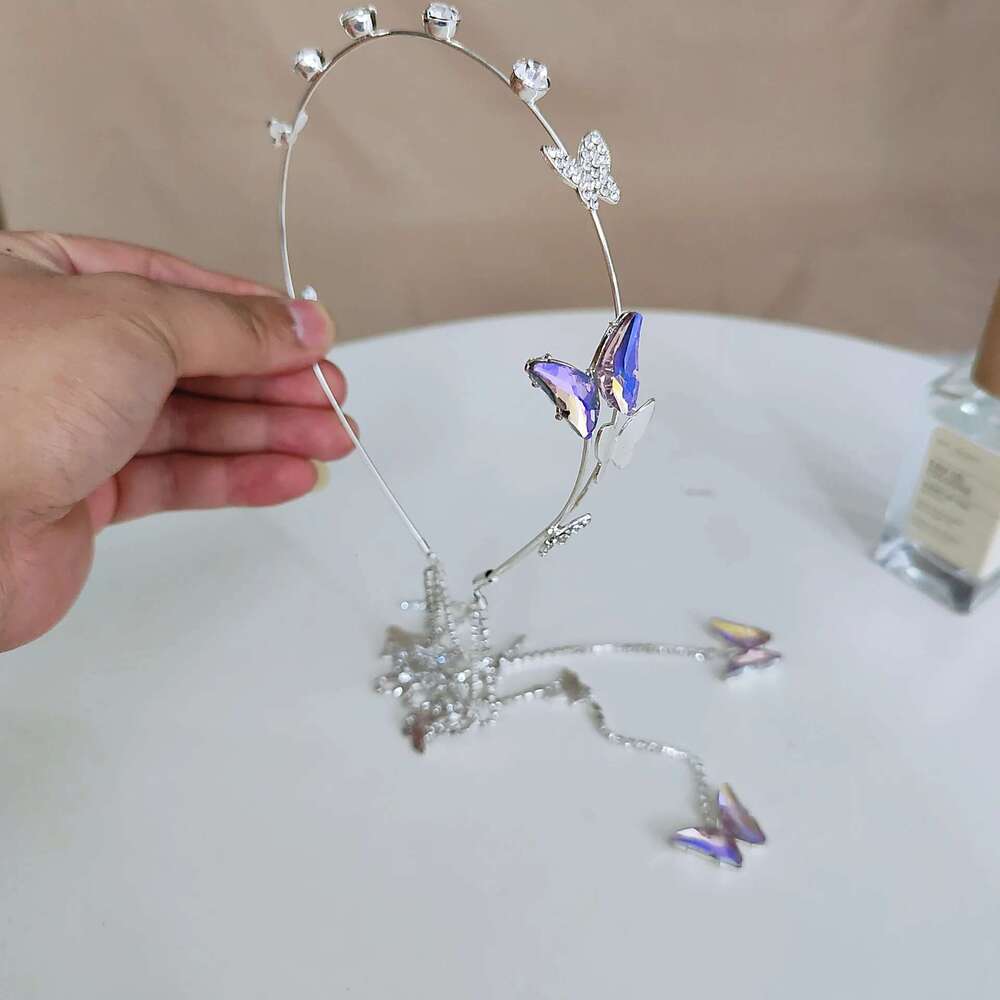 Glitter Girls Hoop Korean Style Shining Rhinestone Headband Butterfly Tassel Hairpin Exquisite Jewelry Hair Accessories