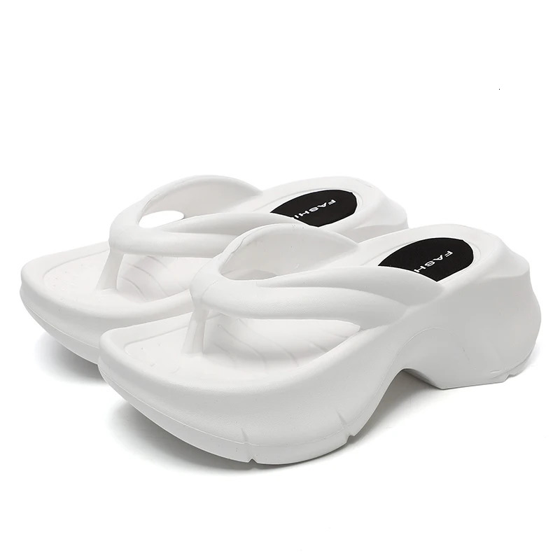 Black White Wedge Flip Flops for Women Summer Thick Bottom Non Slip Beach Slippers Woman Clip Toe Chunky Platform Sandals 250528