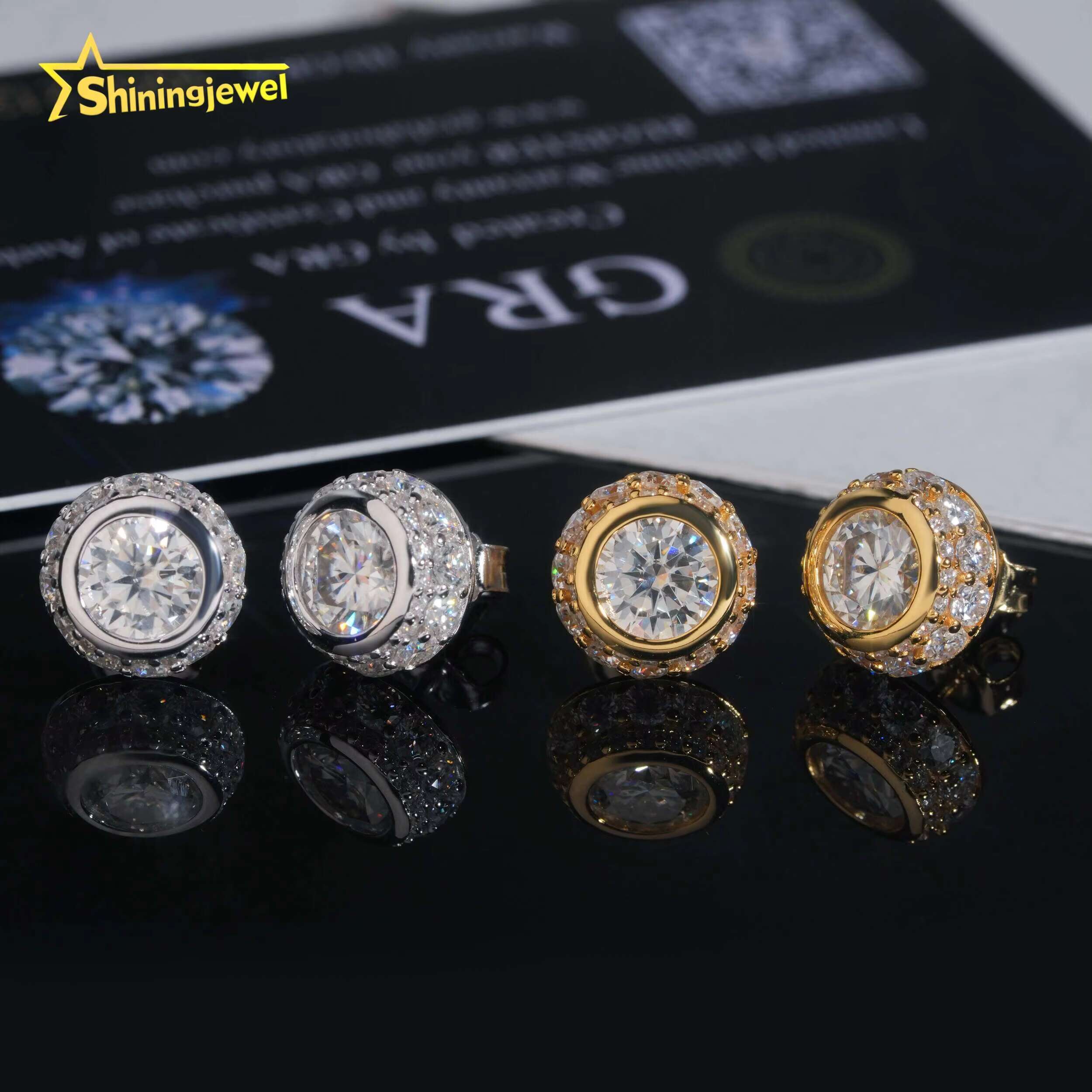 Wholesale Price Bezel Moissanite Hip Hop Earring Pass Diamond Test Gold Plated S925 Push Back Stud Earring Fast Shipping