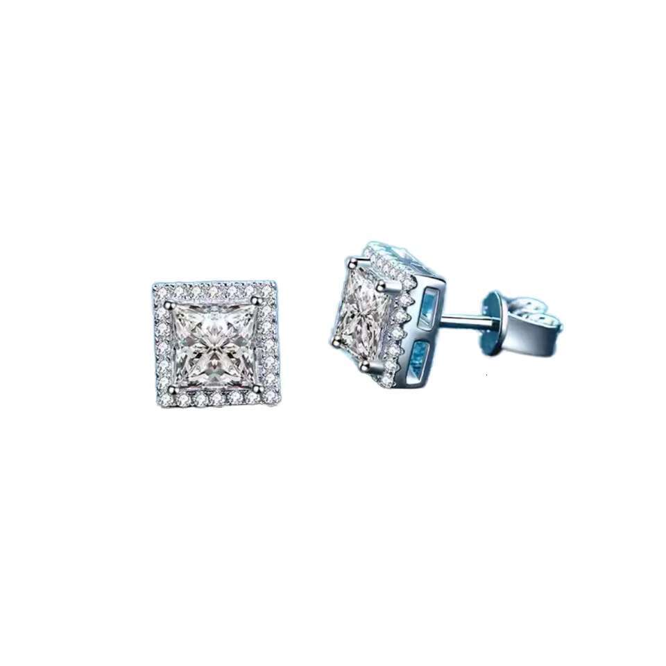 Sleek 925 Silver 14K Gold Hip Hop Square Moissanite Screw Back Earrings