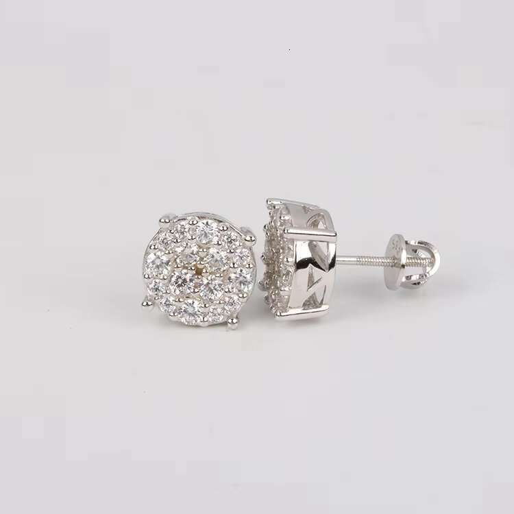 Mens Iced Out Hip Hop Moissanite Diamond Stud Earrings Sterling Silver 925 White Gold Plated Screw Back Stylish Earrings