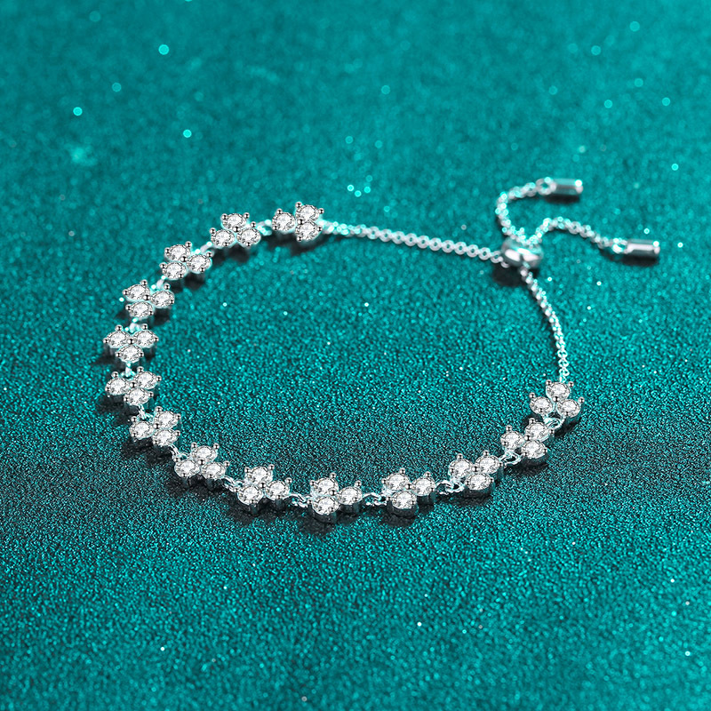 925 Sterling Silver Lucky Clover Moissanite Adjustable Bracelet with PT950 Platinum Plating for Women - Wholesale Jewelry