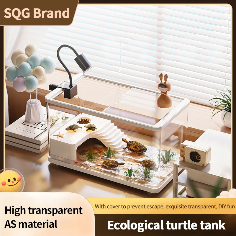 High definition transparent acrylic aquarium plastic leak proof aquarium reptile turtle habitat Easy water change Turtle tank 250530