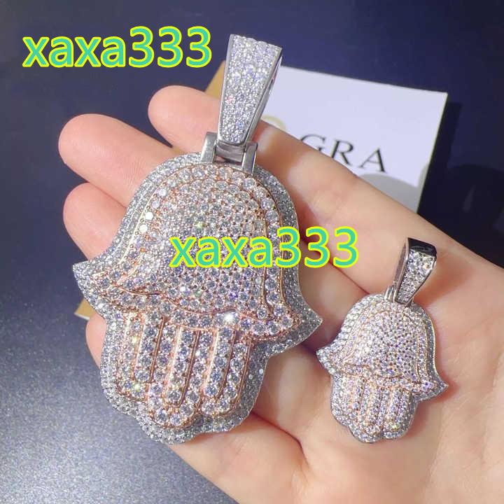 Hip Hop Hot Sale Rapper Style Jewelry Customized Iced Out Hamsa Hand Two Tone 925 Sterling Silver Vvs Moissanite Hamsa Pendant