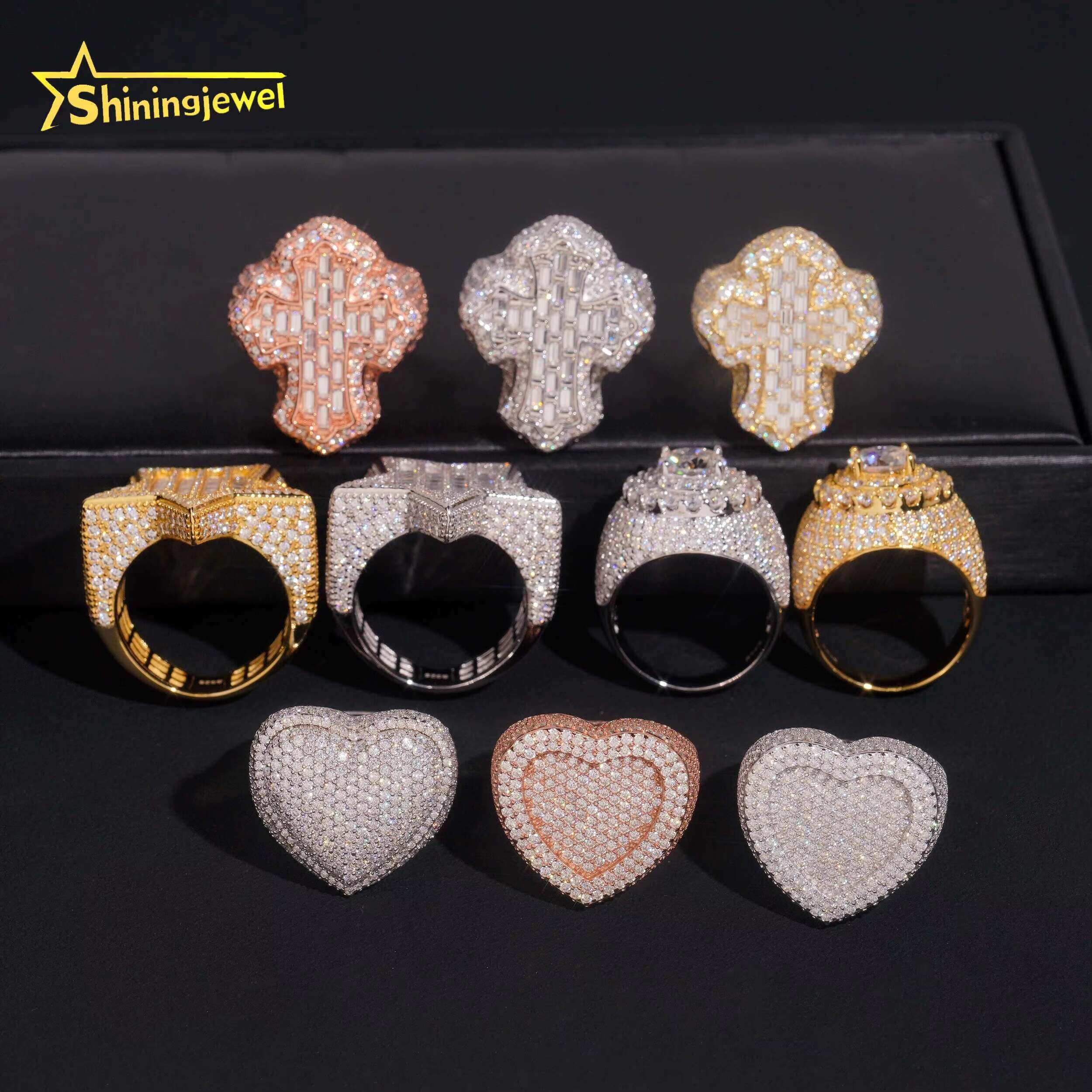 Iced Out 925 Sterling Silver VVS Moissanite Ring Hip Hop Jewelry High Quality Custom Moissanite Rings for Men