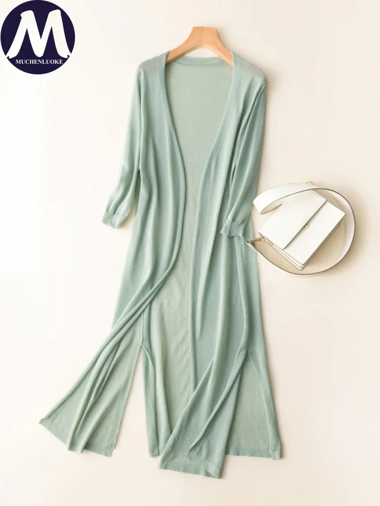 Womens Thin Style Knitted Cardigan Hollow Out Coats Long Sleeves Casual Loose Sunscreen Korean Fashion Summer 2025 250530