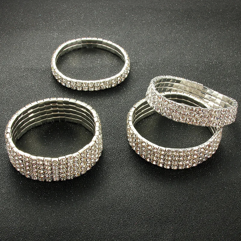 MultiStyle Silver color Rhinestone Bracelets Bangles Wedding Bridal Bracelet Stretching Wristband Bracelet For Women Jewelry 250528