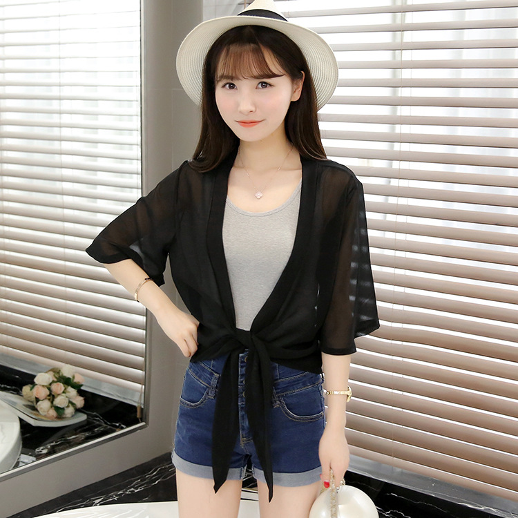 K888 2025 Summer Sun Protection Clothes Women Summer Thin Chiffon Cardigan Small Shawl Loose Short Short Jacket Fashionable and Versatile