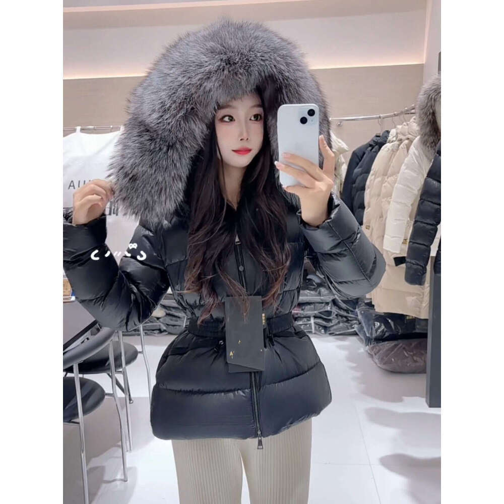 2024 New Slim Fit Versatile Goose with Fur Collar, Silver Fox Waist-Cinching Stylish Petite Coat Down Jacket