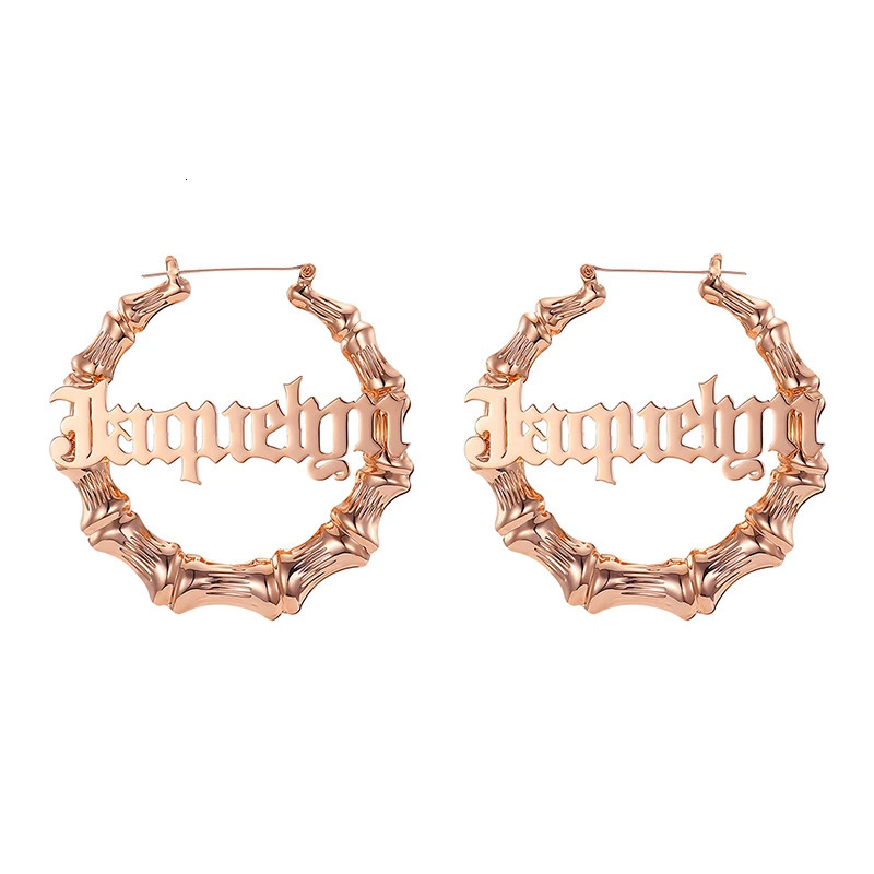 45mm-90mm Custom Bamboo Hoop Earrings Customize Name Earrings Bamboo Style Personality Earrings With Statement Words Hiphop Sexy 250529