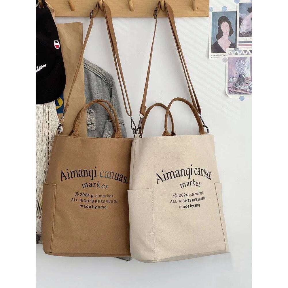 Hylhexyr Woman Shoulder Bag Letter Printed Casual Tote Fashion Thick Canvas Student Crossbody Bags With Zipper