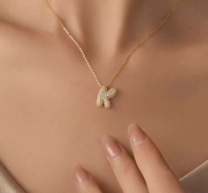 925 Sterling Silver Bubble Letter Necklace for Female Super Flash Full Diamond Balloon Pendant Zircon Hip Hop Clavicle Gift