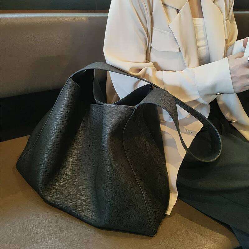 Simply Female Split Leather Shoulder Bags Solid Color Lady Tote Bag Large Capacity Women Commute Handbags Removable Inner Purse