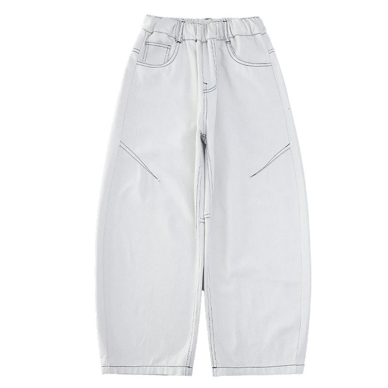 Kids Summer Thin Solid White Scimitar Jeans for Teens Girl High Fashion Streetwear Trousers Child Loose Fit Denim Pants 250527