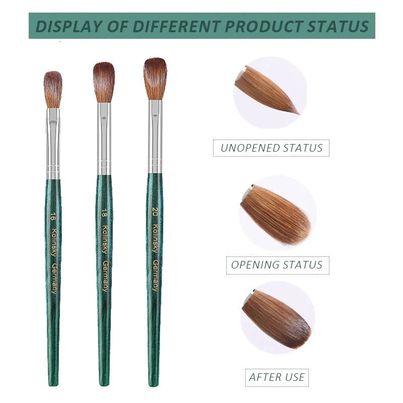 100% Kolinsky Acrylic Nail Brush Nail Art Brushes with Green Plastic Handle Acrylic Nail Tools 250528