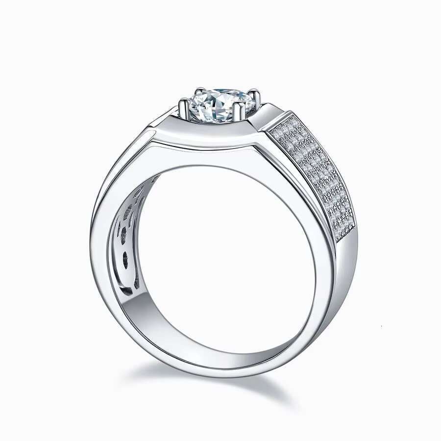 Mens S925 Silver Moissanite Engagement Ring 1 Ct Single Stone with 18K White Gold Plating Minimalist Design