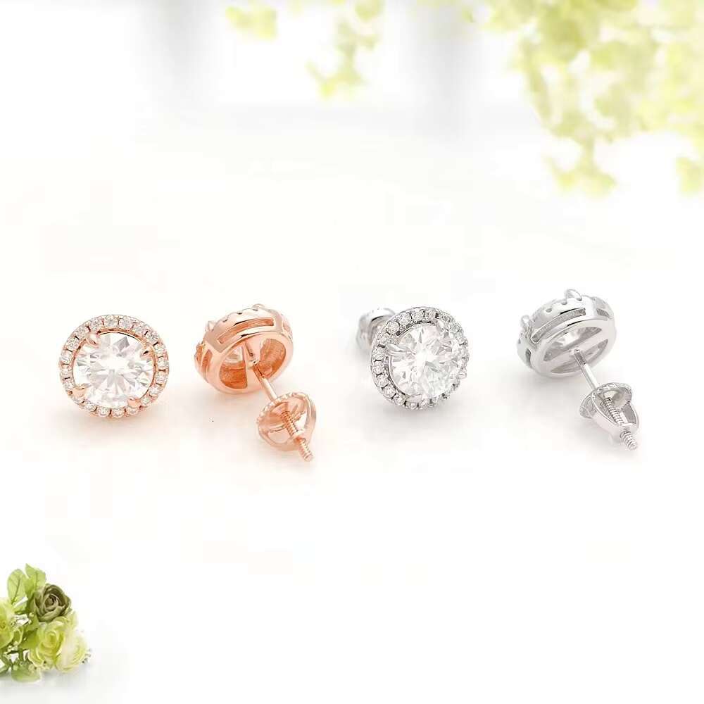 0.5ct 1ct d Color Iced Out Diamond Cluster Men Hip Hop 925 Sterling Silver Women Vvs Moissanite Stud Earrings Screw Back