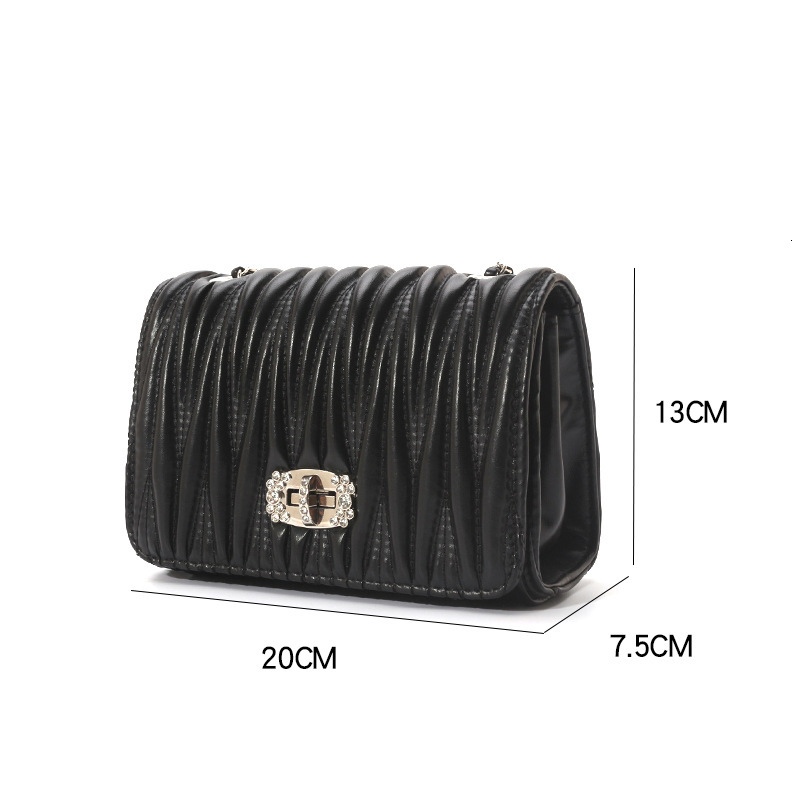 designer New 2025 Fashion Versatile Pleated Chain Rhinestone Small Square Bag for Women Commuting Shoulder Crossbody Bag Wholesale Cross-border