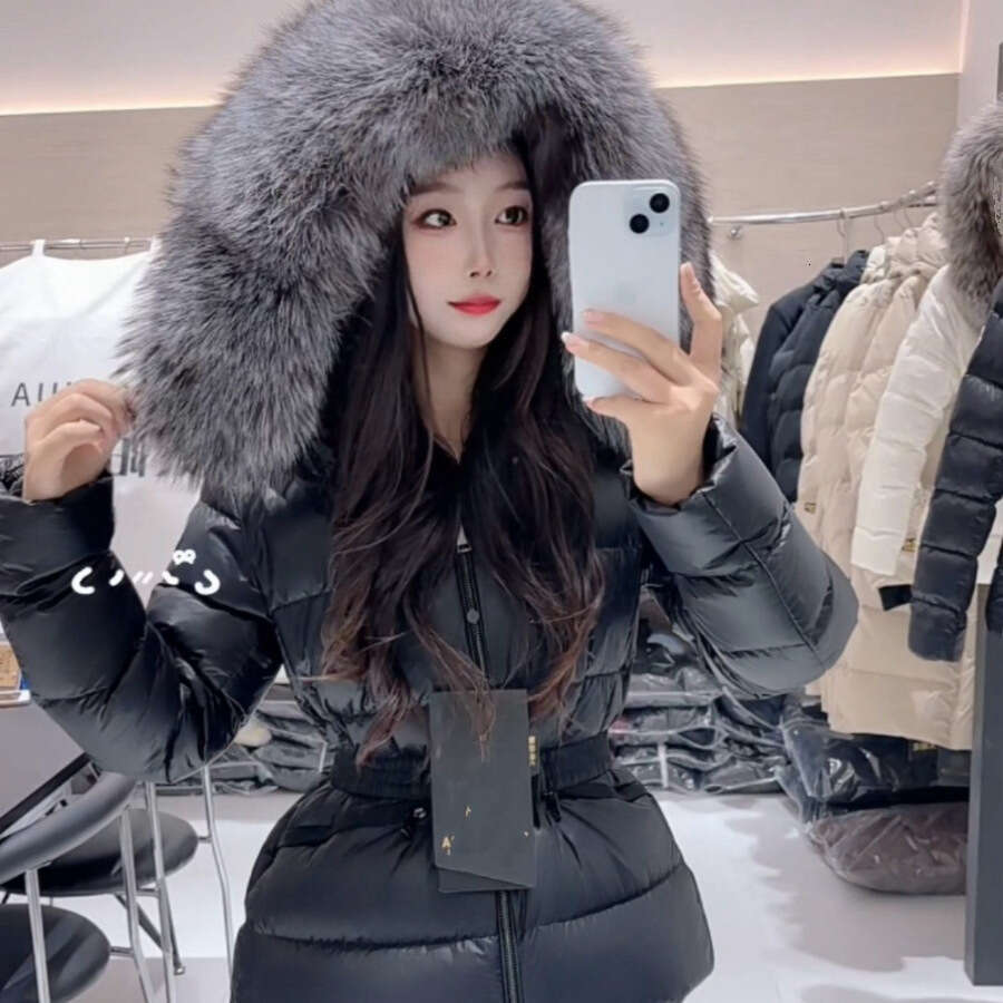 2024 New Slim Fit Versatile Goose with Fur Collar, Silver Fox Waist-Cinching Stylish Petite Coat Down Jacket