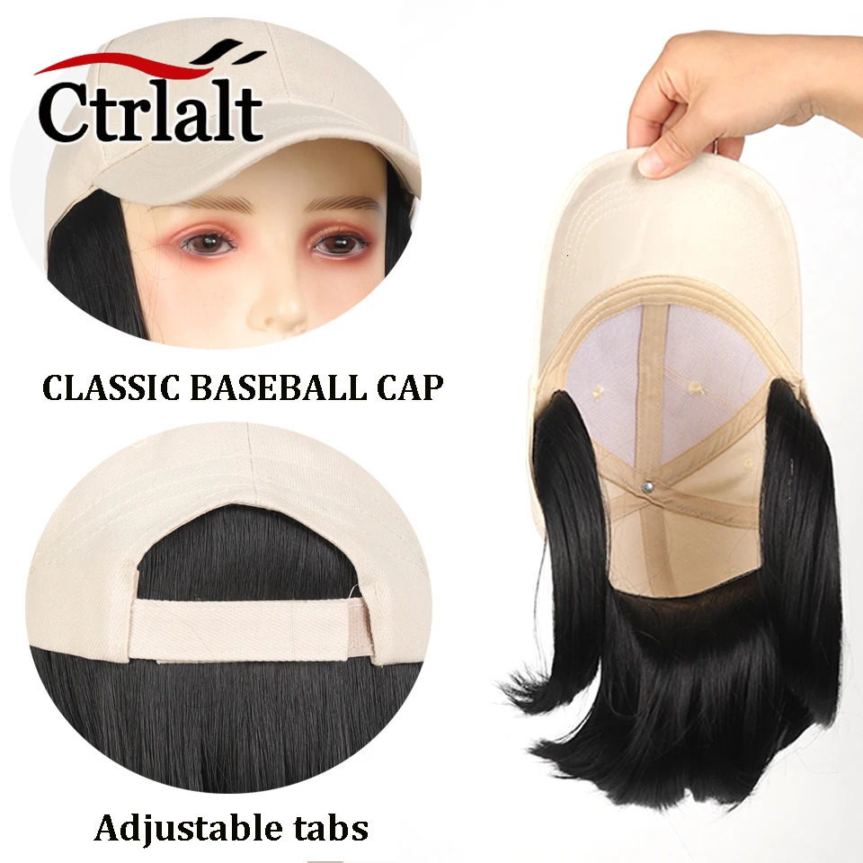 Synthetic Heat-Resisting Fiber Straight Hair Extensions With White Baseball Cap Wig For Girls Casual Daily 250530