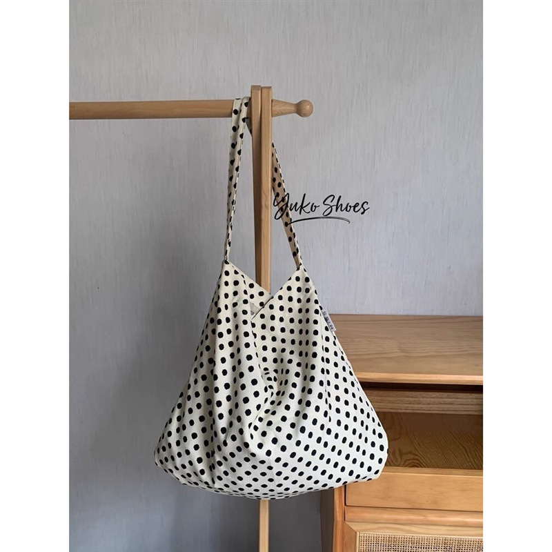 designer Song Hye-kyo Style Polka Dot White Canvas Bag Bangkok Outfit Lazy Large Capacity Bag Shoulder Bag 2025 New Model