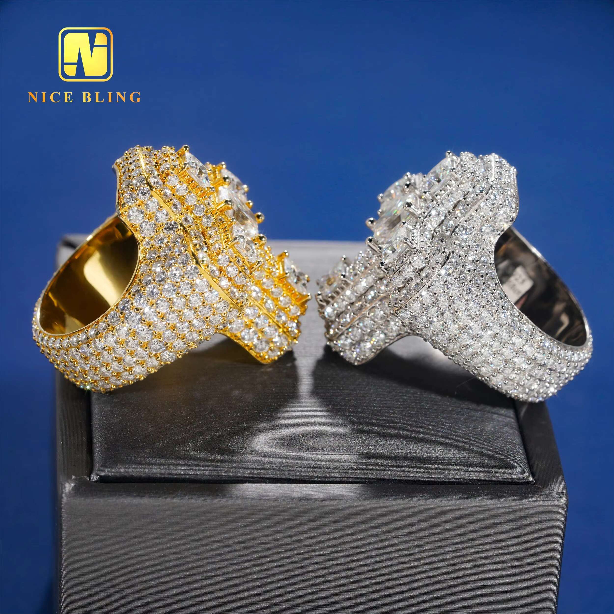 Iced Out Hip Hop Jewelry Fancy Shape Moissanite Cross Rings Men Fashion 925 Silver Moissanite Diamond Cross Rings