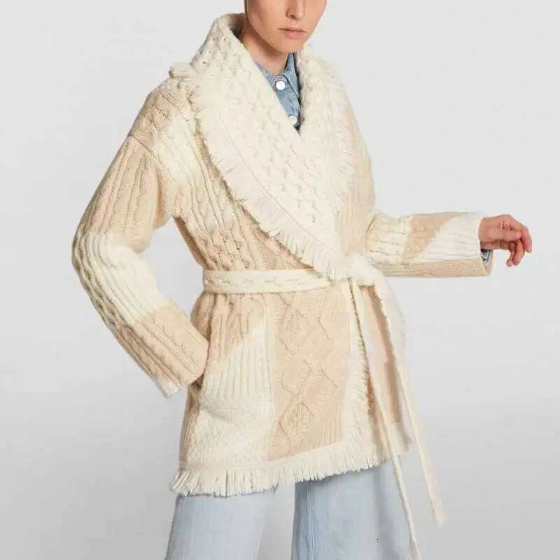 Boho Inspired Autumn Winter Jacket Women Lapel Tassel Jacquard Sleeve Cardigan Bohemian Retro Long Cardigan Tops