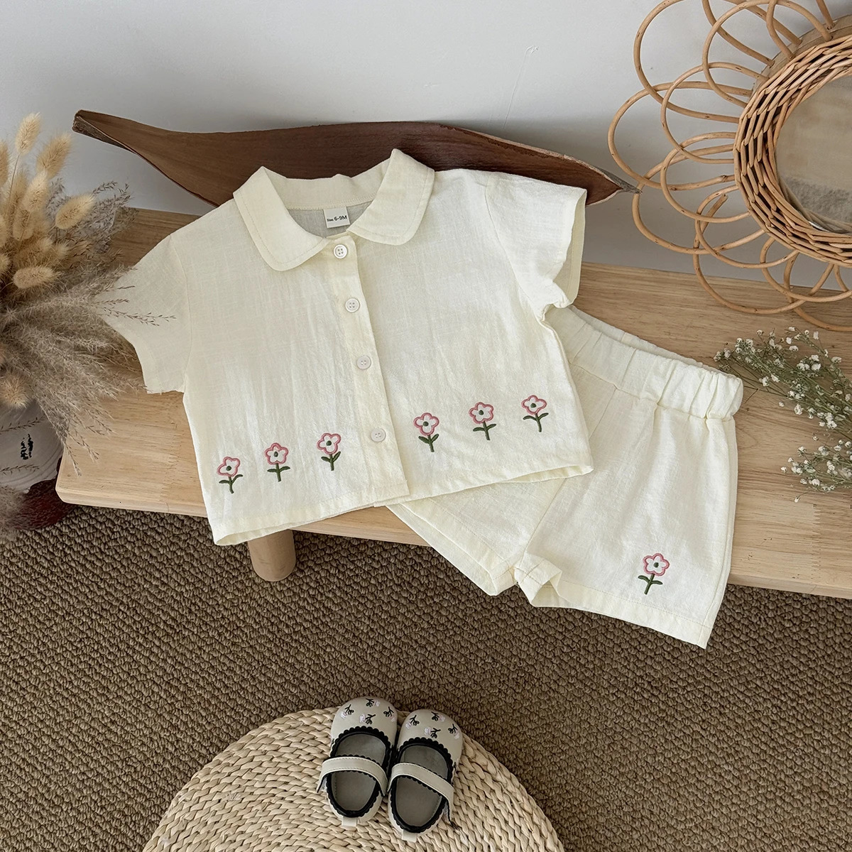 Summer 2Pcs Baby Clothes Set 0-3Y Boys Girls Cotton Set born Shirt Set Cute Flower Pattern Shirt shorts Set 250527