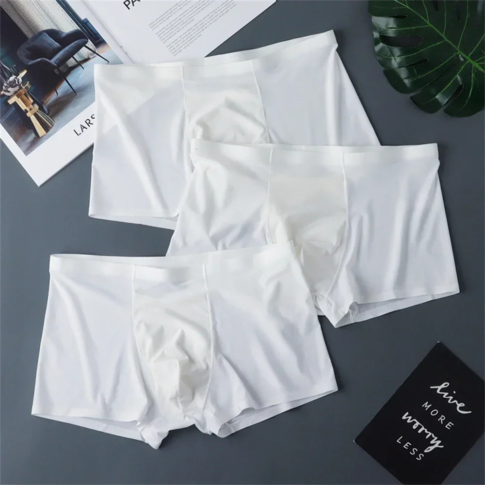 3PCS High Quality Mens Ice Silk Underwear Summer Thin Breathable Seamless Panties Sexy Male Underpants Plus Size 250526