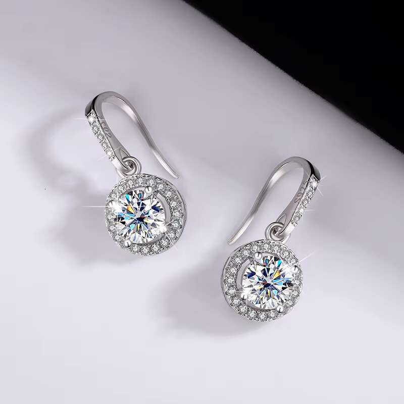 NORELLE Factory Wholesale Genuine S925 Silver Earrings 1ct Moissanite White Gold Halo Fine Jewelry