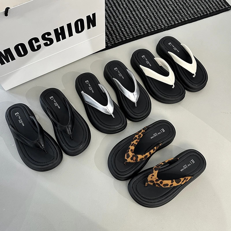 Summer Women Leopard Flip Flop Fashion Clip Toe Thick Bottom Slide Ladies Casual Beach Vacation Slippers 250528