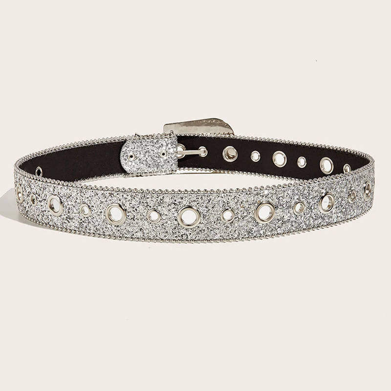 Desinger Belts For Women High Quality Female Waist Sequin Rhinestone Buckle All-Eyelet Punk Goth Y2k Golden Belt Men 250530