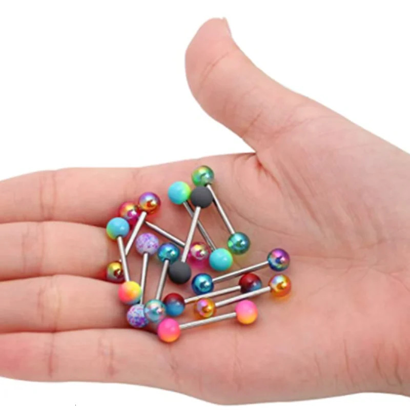 6PCS Stainless Steel Glorious Tongue Ring Bulk 14G Nipple Piercing Bar Lot Glitter Tongue Piercing Set Barbell Piercing Jewelry 250526