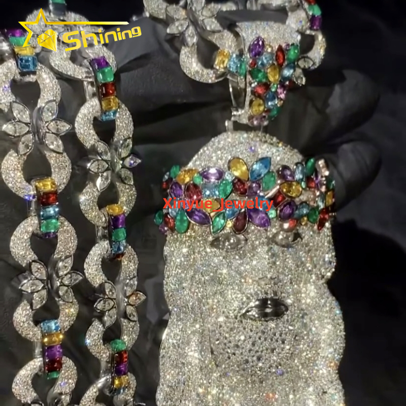 Hip Hop Luxury Iced Out Colored Moissanite Jesus Pendant Custom Moissanite Pendant Men Fine Jewelry Pendant Necklace