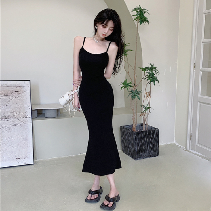 XL140 Summer pure fishtail suspender long skirt for women, simple waist slimming hip skirt for women
